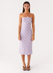 Kelia Strapless Midi Dress Lavender Meadow 1 Peppermayo