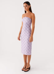 Kelia Strapless Midi Dress Lavender Meadow 2 Peppermayo