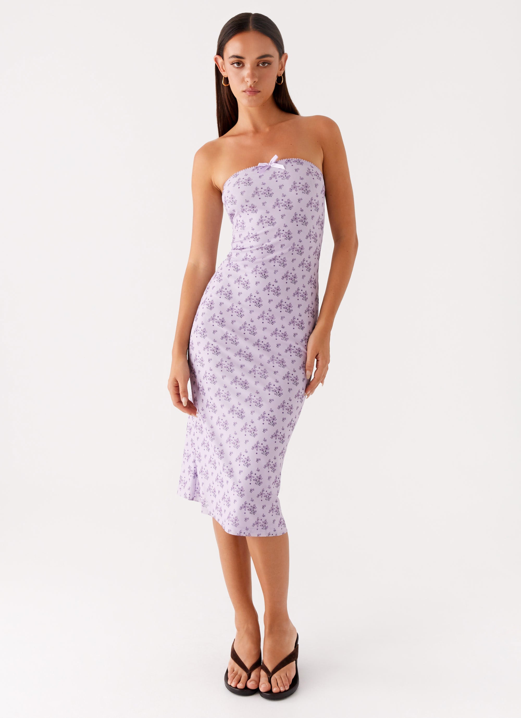 Kelia Strapless Midi Dress Lavender Meadow 4 Peppermayo