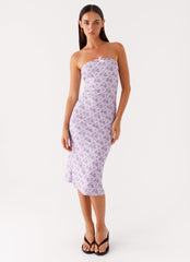 Kelia Strapless Midi Dress Lavender Meadow 4 Peppermayo