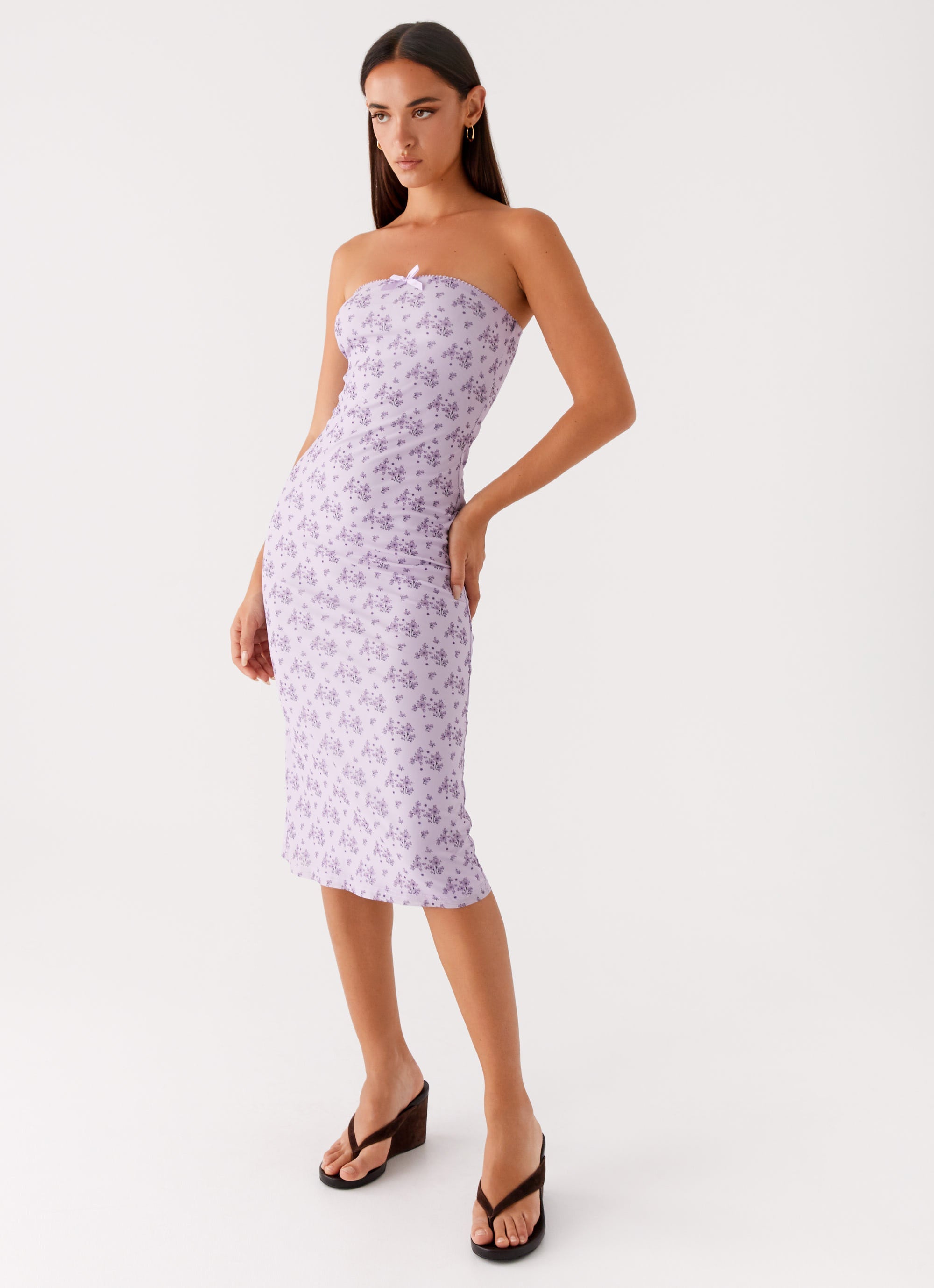Kelia Strapless Midi Dress Lavender Meadow 5 Peppermayo