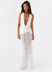 Womens Kita Textured Maxi Dress in the colour White in front of a light grey background