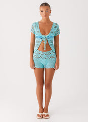 Kristelle Crochet Shorts Turquoise 1 Peppermayo