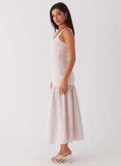 Womens Ladylike Midi Dress in the colour Pink in front of a light grey background