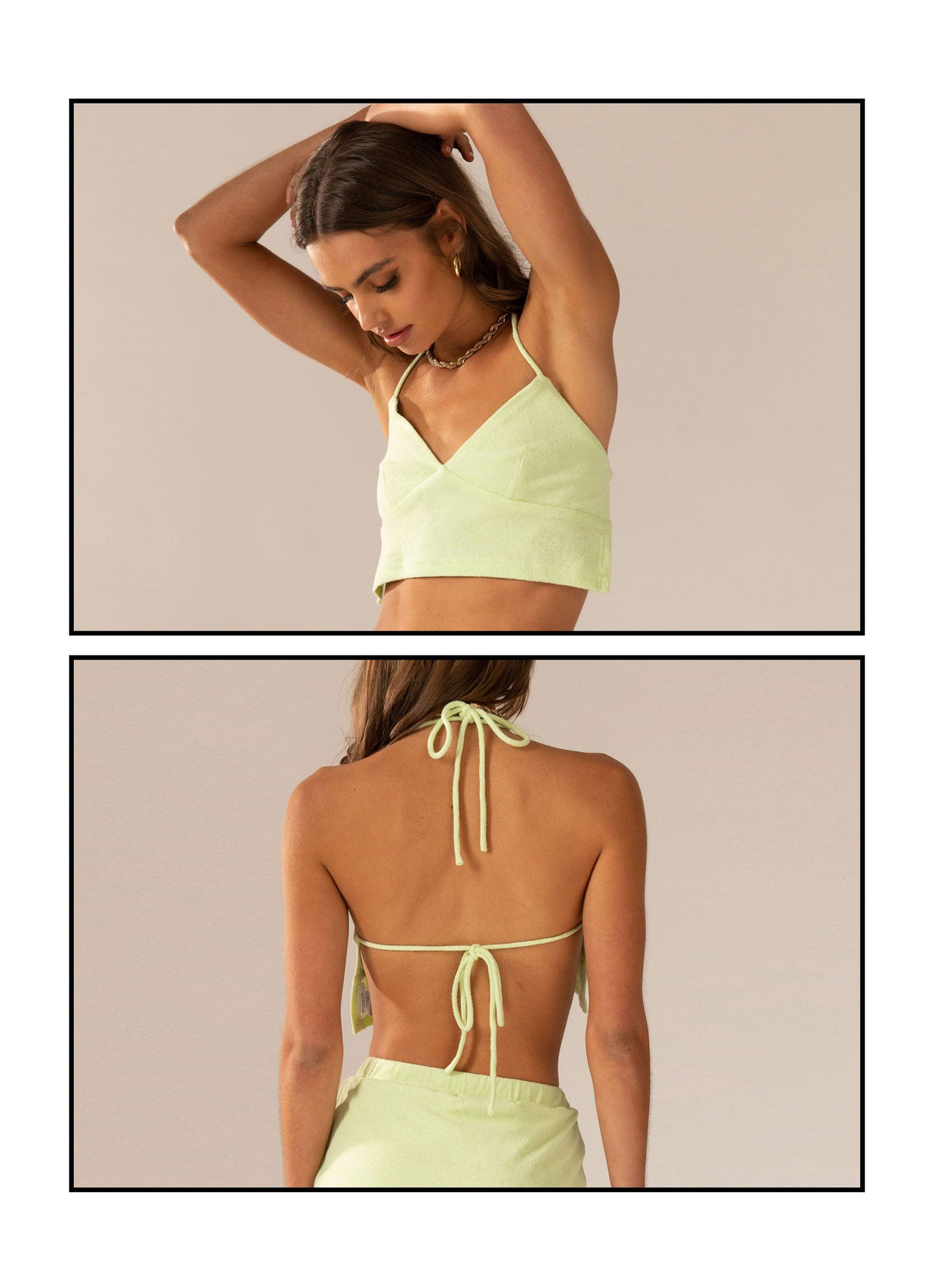 Warmer Water Terry Halter Crop - Lime Green - Peppermayo US