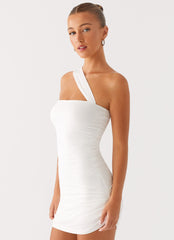 Lena Ruched Mini Dress Ivory 2
