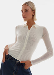 Womens Lorna Zip Up Shirt in the colour Ivory in front of a light grey background