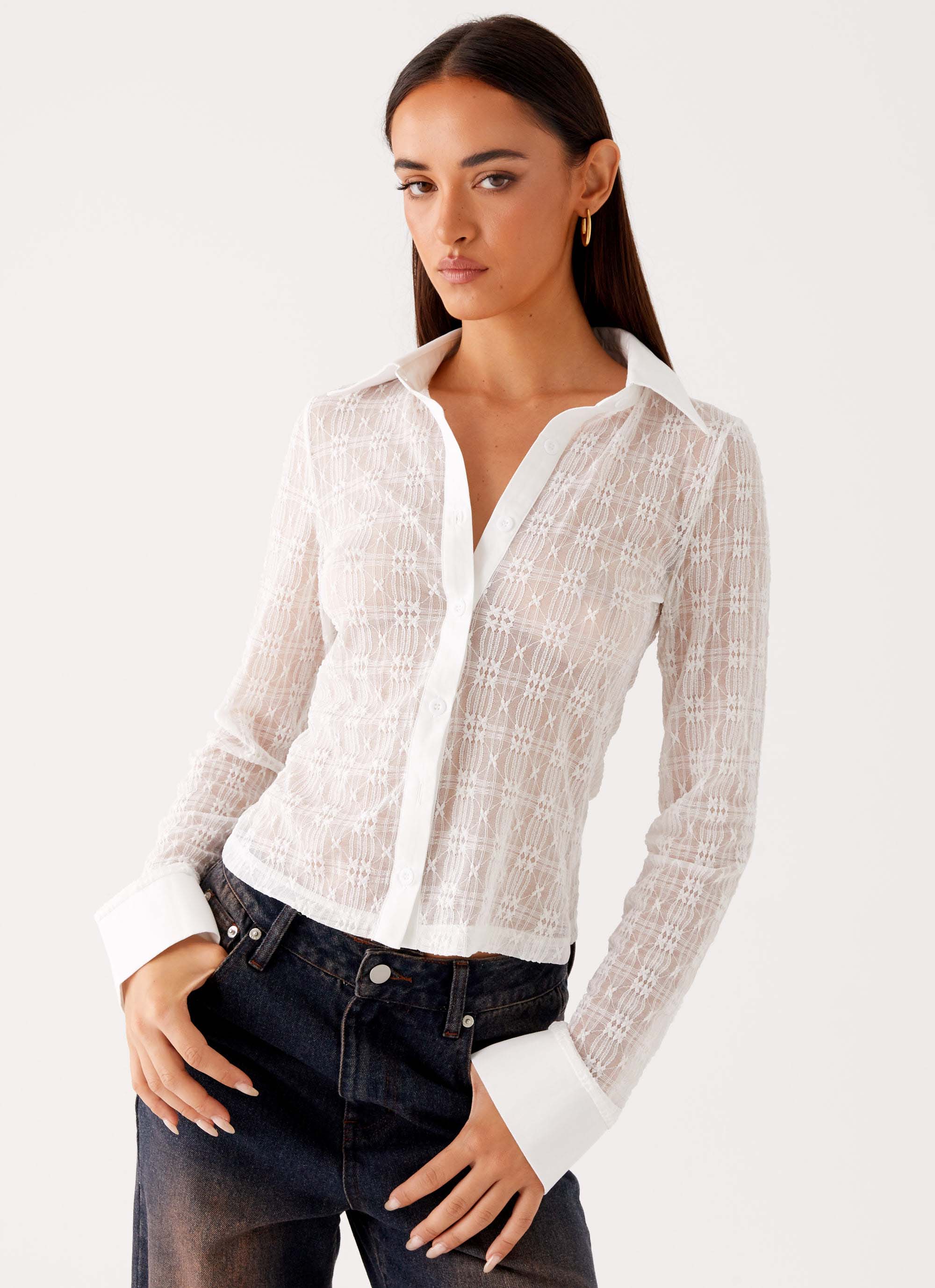 Loui Lace Long Sleeve Top White 4 Peppermayo