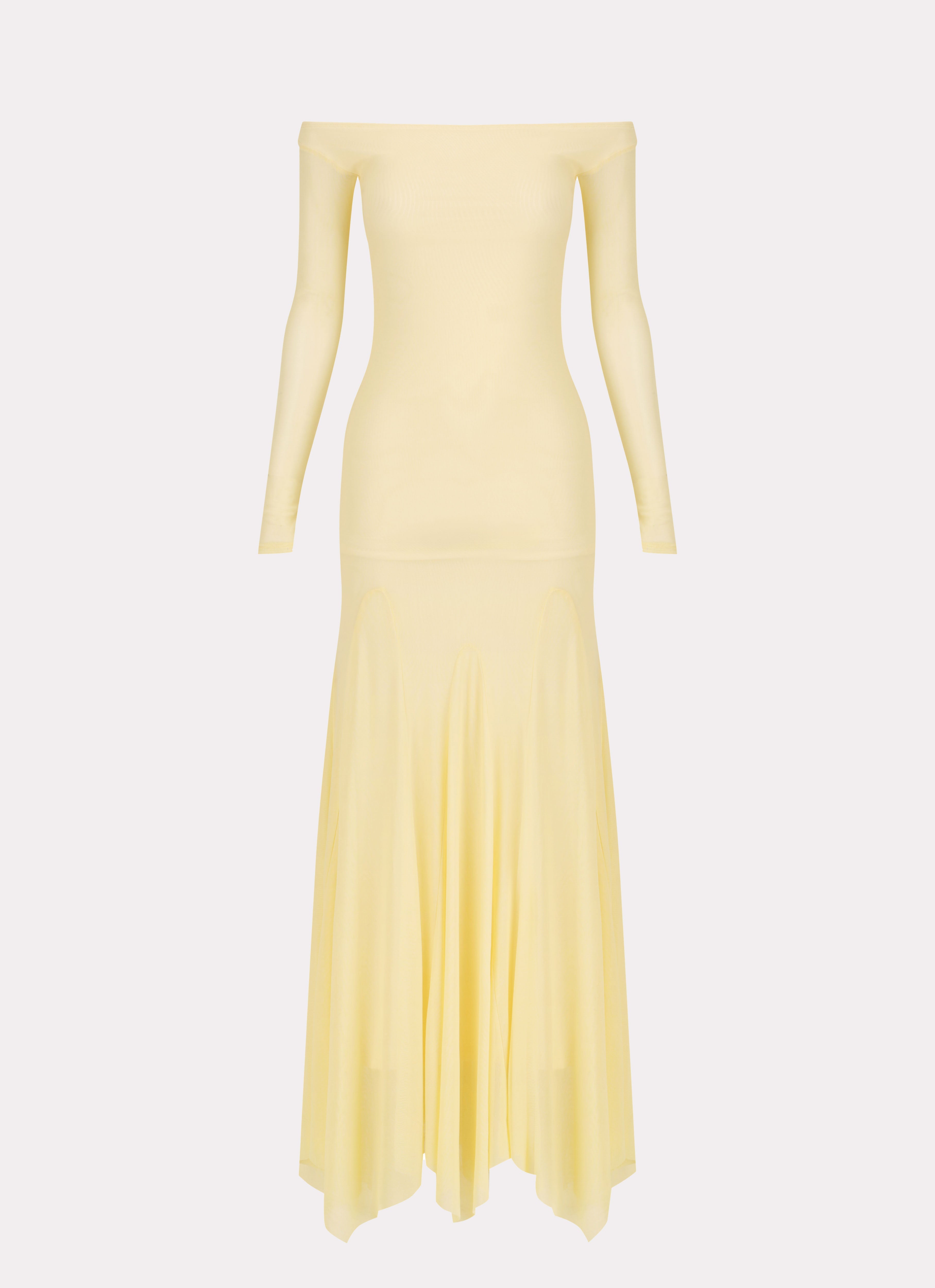 Womens Maribel Maxi Dress in the colour Yellow in front of a light grey background