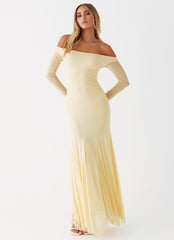 Womens Maribel Maxi Dress in the colour Yellow in front of a light grey background