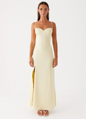 Womens Miss Bloom Maxi Dress in the colour Lemon in front of a light grey background