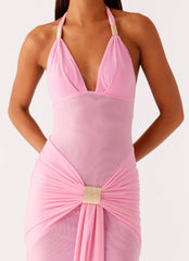 Miyah Halter Hardware Maxi Dress - Baby Pink
