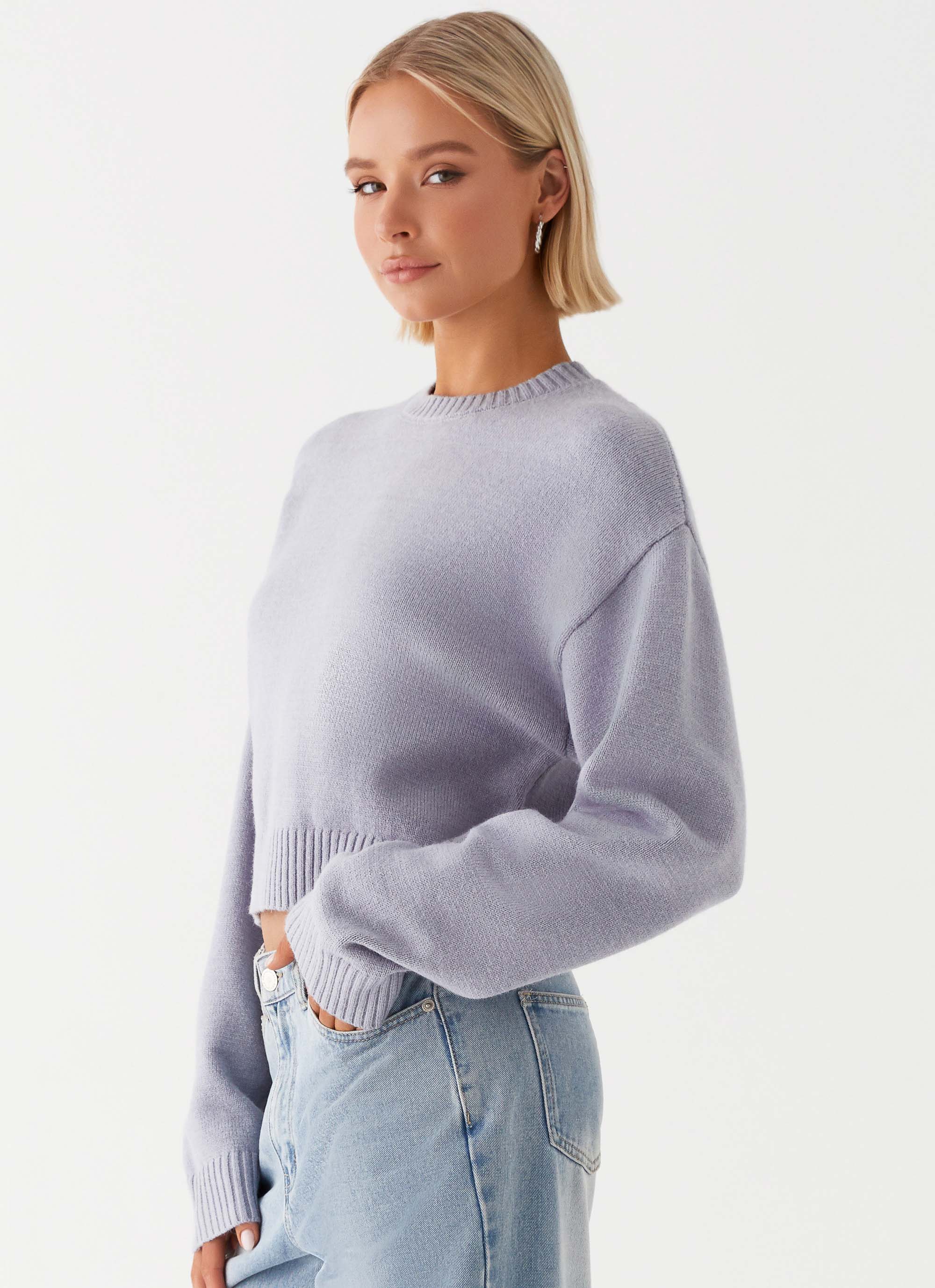 Womens Monika Oversized Jumper in the colour Blue in front of a light grey background