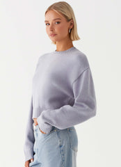 Womens Monika Oversized Jumper in the colour Blue in front of a light grey background