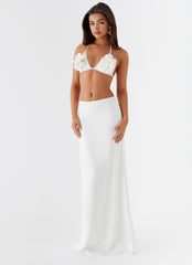 Womens Morgan Low Rise Maxi Skirt in the colour Ivory in front of a light grey background
