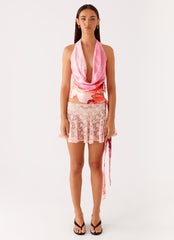 Nessie Cowl Neck Top Tropical Pink Print 1 Peppermayo