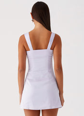 Womens Odette Satin Mini Dress in the colour Lilac in front of a light grey background