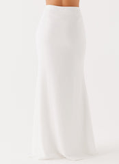 Womens Parker Linen Maxi Skirt in the colour White in front of a light grey background