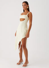 Womens Patricia Midi Dress in the colour Yellow in front of a light grey background