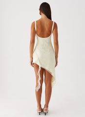 Womens Patricia Midi Dress in the colour Yellow in front of a light grey background