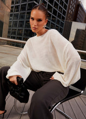 Womens Tyla Oversized Knit Sweater in the colour White in front of a light grey background