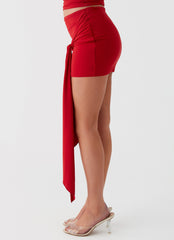 Womens Grazie Lou Mini Skirt in the colour Red in front of a light grey background