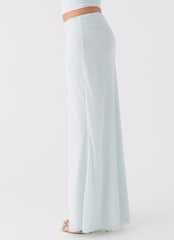 Womens Rayne Maxi Skirt in the colour Sage in front of a light grey background