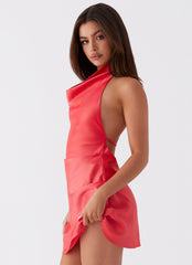 Womens Sabina Mini Dress in the colour Red in front of a light grey background