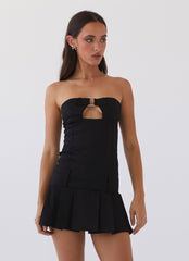 Womens Case Closed Mini Dress in the colour Black in front of a light grey background