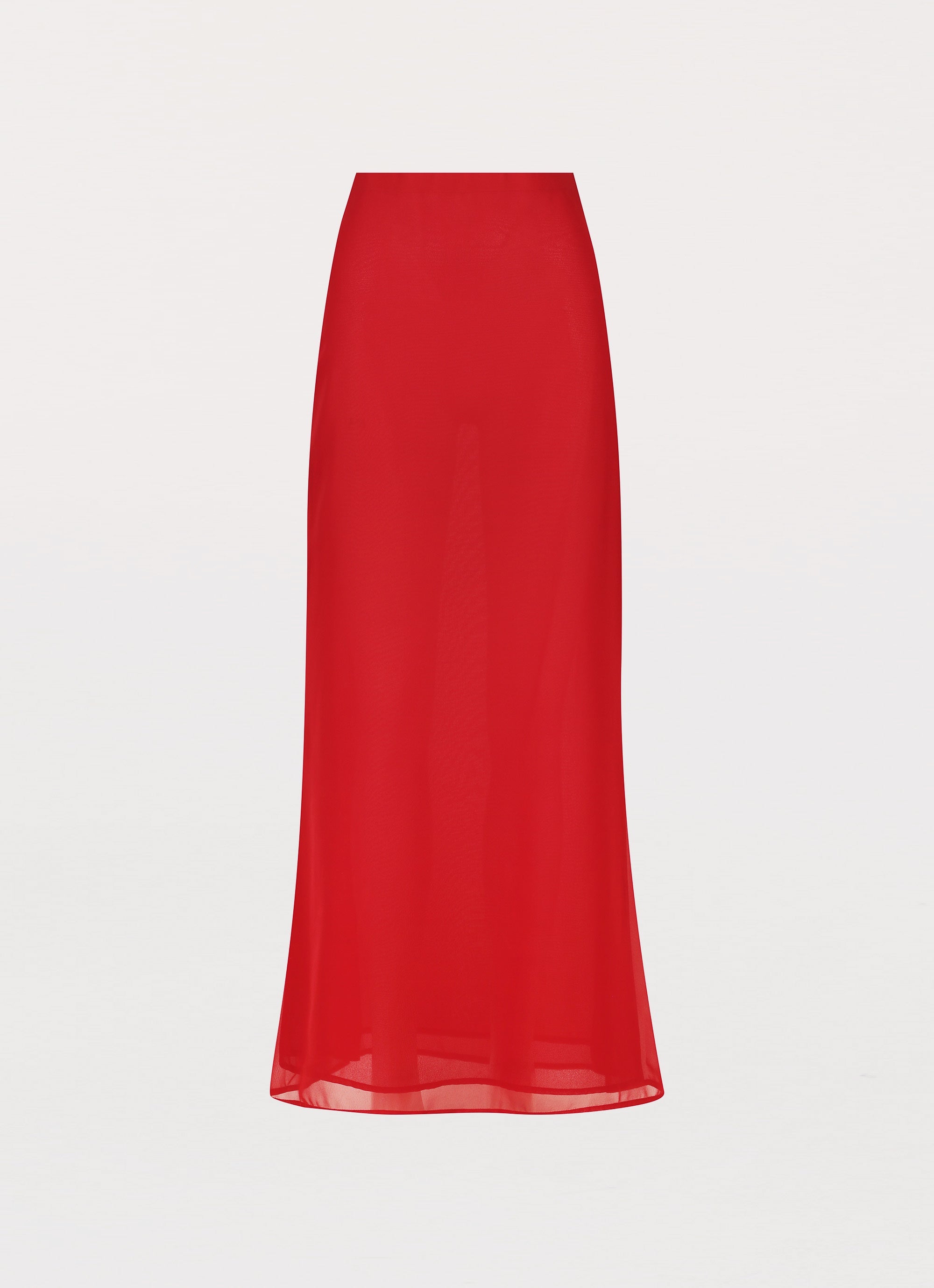 Womens Nightfall Maxi Skirt in the colour Rouge Red in front of a light grey background