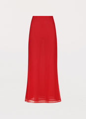 Womens Nightfall Maxi Skirt in the colour Rouge Red in front of a light grey background