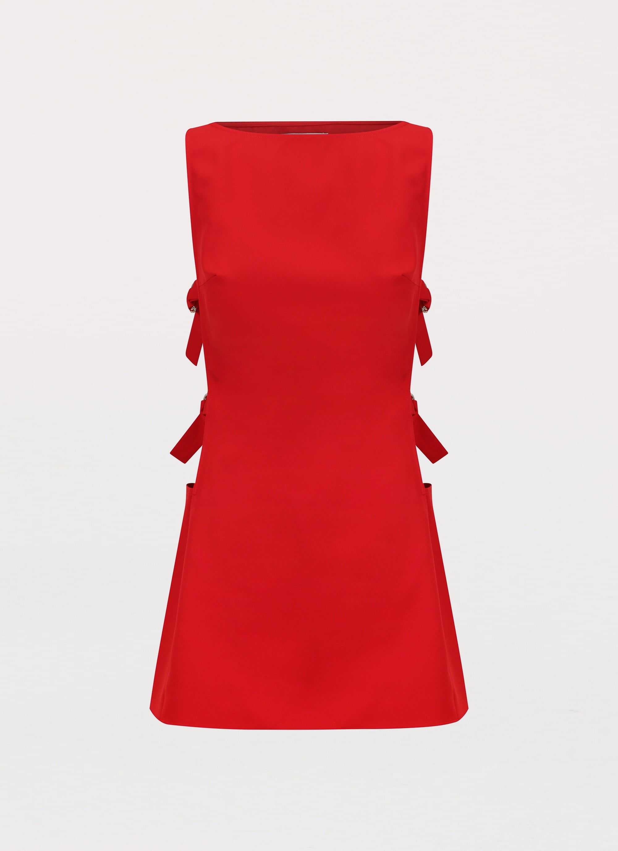 Womens Cherish You Buckle Mini Dress in the colour Red in front of a light grey background