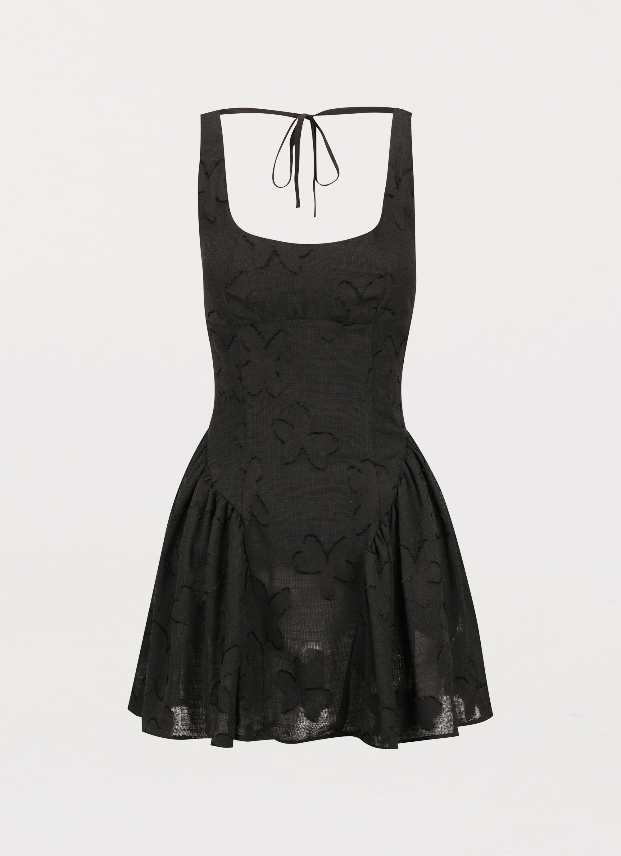 Womens Evelyn Mini Dress in the colour Black in front of a light grey background