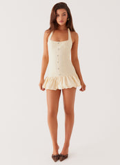 Womens Georgina Denim Mini Dress in the colour Antique in front of a light grey background