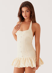 Womens Georgina Denim Mini Dress in the colour Antique in front of a light grey background