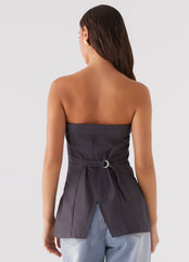 Womens Bad Blood Strapless Top in the colour Army in front of a light grey background