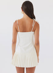 Womens Love Seeker Corset Mini Dress in the colour Ivory in front of a light grey background