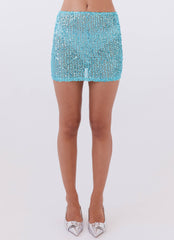 Womens Neon Nights Sequin Mini Skirt in the colour Crystal in front of a light grey background