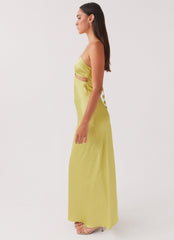 Womens Raylie Cut Out Maxi Dress in the colour Chartreuse in front of a light grey background
