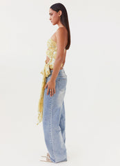 Womens Sunlight Cascade Top in the colour Daffodil in front of a light grey background