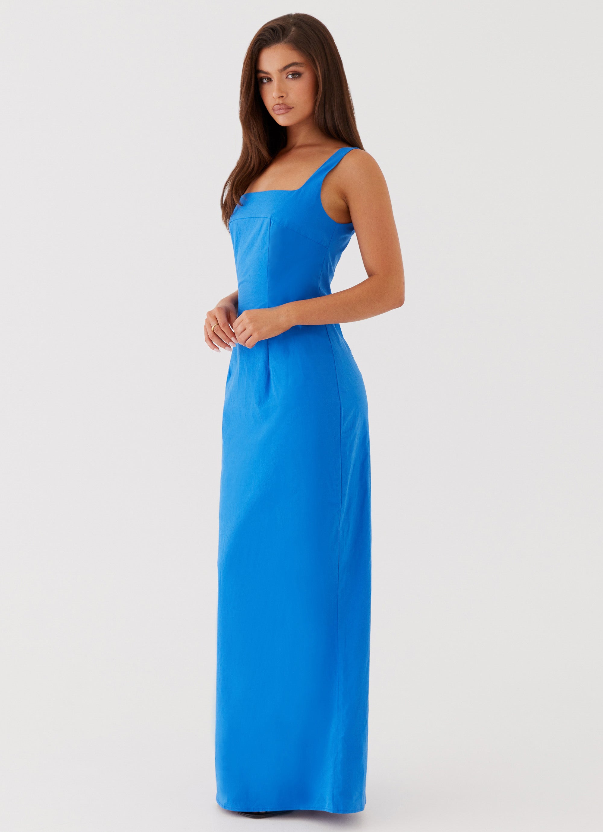 Womens Sonya Square Neck Maxi Dress in the colour Cobalt in front of a light grey background
