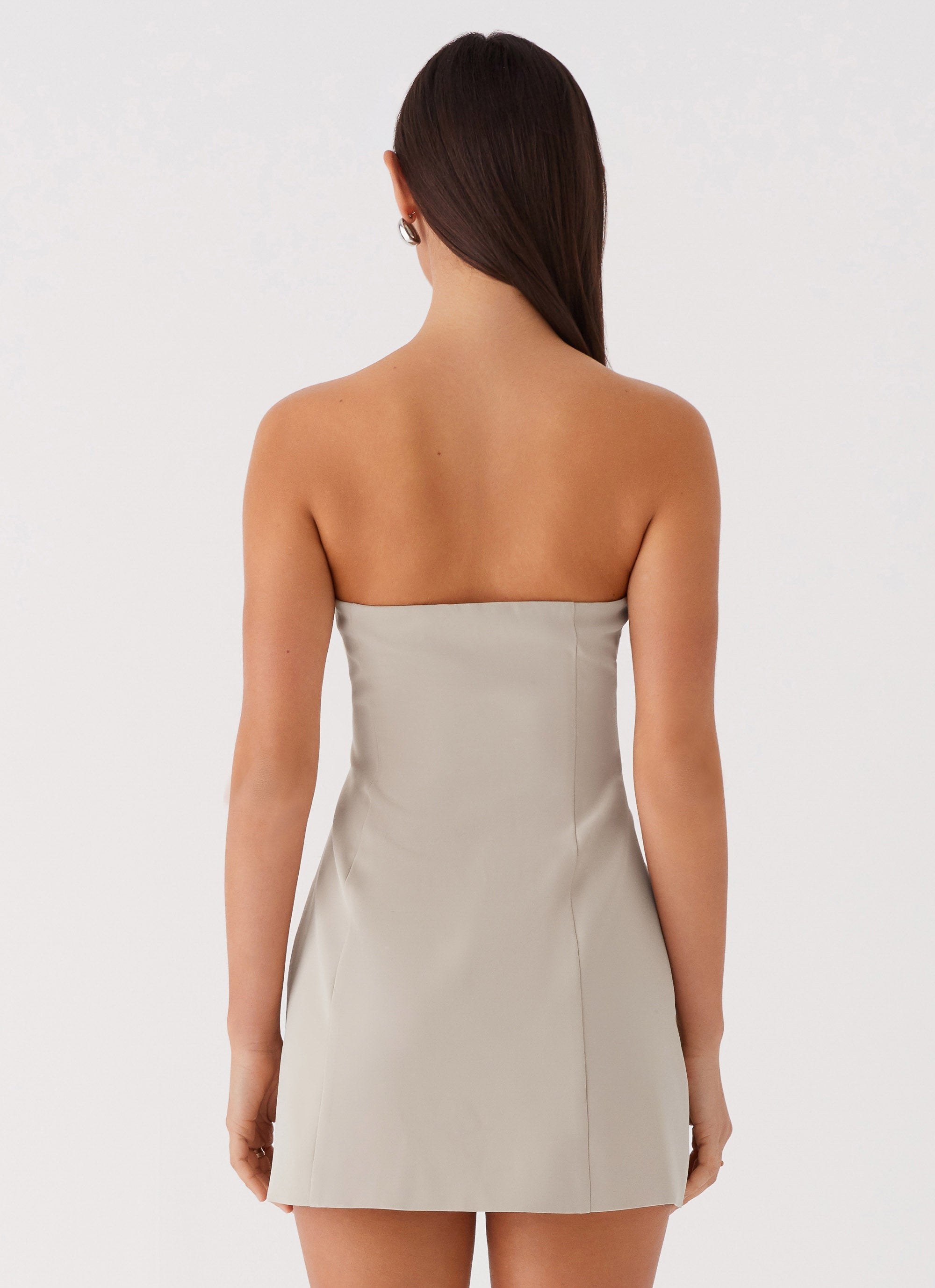Womens Ayanna Strapless Mini Dress in the colour Beige in front of a light grey background