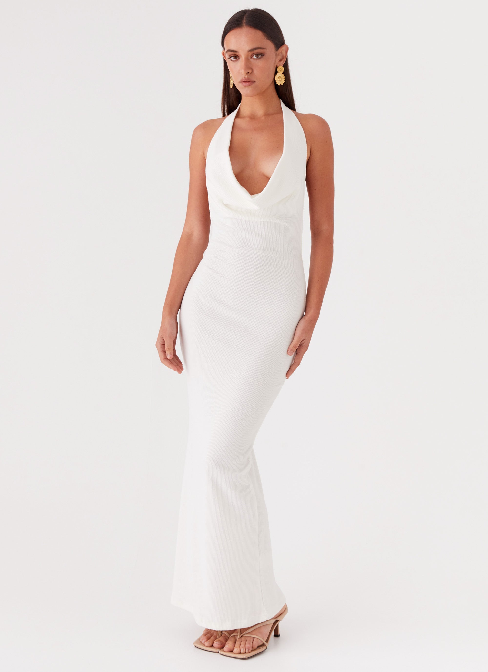 Womens Anella Maxi Dress in the colour White in front of a light grey background