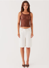 Womens Lottie Low Rise Jorts in the colour White in front of a light grey background