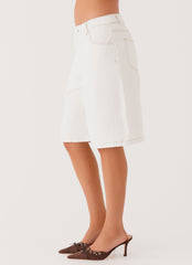 Womens Lottie Low Rise Jorts in the colour White in front of a light grey background