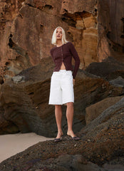 Womens Lottie Low Rise Jorts in the colour White in front of a light grey background