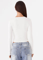 Womens Cassius Long Sleeve Top in the colour Ivory in front of a light grey background