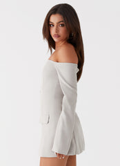 Womens Dominique Blazer Mini Dress in the colour Grey in front of a light grey background