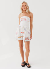 Womens Sweet Relief Tube Top in the colour Banchetto in front of a light grey background