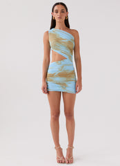 Womens Addie Mini Dress in the colour Stardust in front of a light grey background